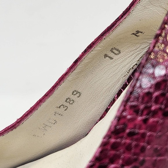 Stuart Weitzman Vevey Pink Leather Snake Print Stiletto Heels 10 M Slingback Bow - Picture 5 of 10